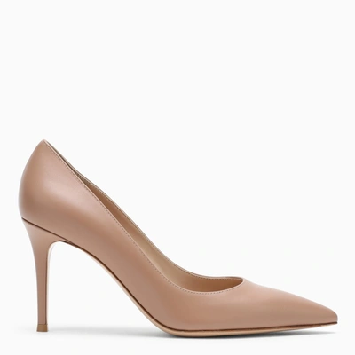 Gianvito Rossi Pointed Toe Leather 80mm Pumps In Beige
