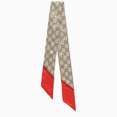 Gucci Gg Horsebit Print Foulard With Red Edges