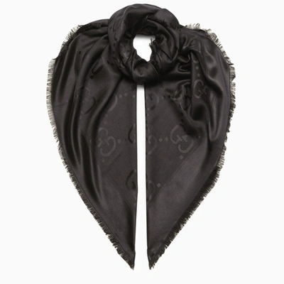 Gucci Black Gg Jacquard Frayed Scarf