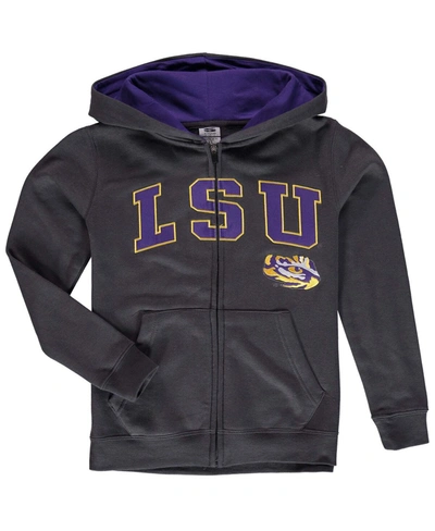 Stadium Athletic Youth Boys Charcoal Lsu Tigers Applique Arch And Logo Full-zip Hoodie