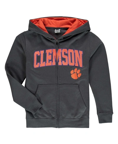 Stadium Athletic Youth Boys Charcoal Clemson Tigers Applique Arch And Logo Full-zip Hoodie