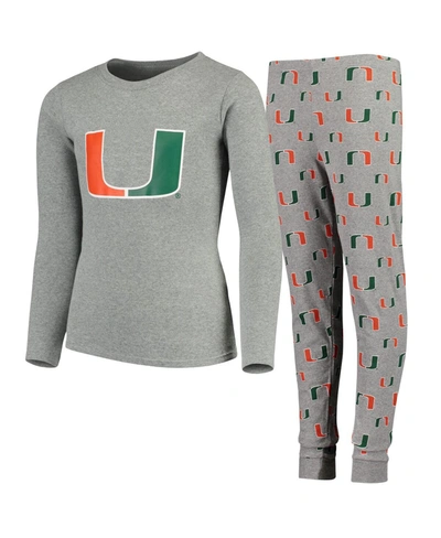Outerstuff Youth Boys Heathered Gray Miami Hurricanes Long Sleeve T-shirt And Pant Sleep Set