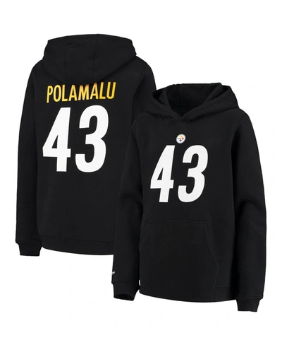 Mitchell & Ness Youth Boys Troy Polamalu Black Pittsburgh Steelers Retired Player Name And Number Pullover Hoodie