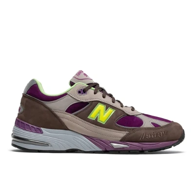 New Balance X Stray Rats 991 Low-top Sneakers "brown Purple" In Grey/purple/green