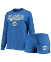 CONCEPTS SPORT WOMEN'S ROYAL LOS ANGELES RAMS METER KNIT LONG SLEEVE RAGLAN TOP AND SHORTS SLEEP SET