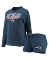 Concepts Sport Women's Navy New England Patriots Meter Knit Long Sleeve Raglan Top And Shorts Sleep Set In Navy