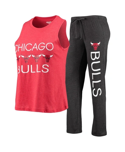 Concepts Sport Women's Heathered Red, Heathered Black Chicago Bulls Tank Top And Pants Sleep Set In Heathered Red,heathered Black