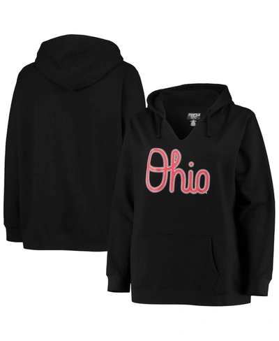 Profile Women's Black Ohio State Buckeyes Plus Size Notch Neck Team Pullover Hoodie