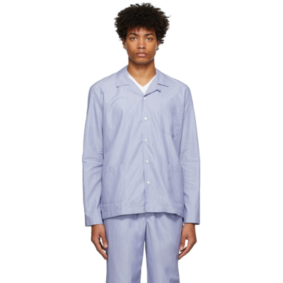 Sunspel Blue Cotton Pyjama Shirt In Stgz Blue Thin Strip