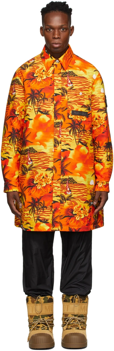 Moncler Genius 8 Moncler Palm Angels Tallac Printed Organic Cotton Down Coat In Orange