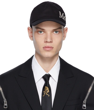 Alexander Mcqueen Black & White Embroidered Logo Cap In 1078 Black/ivory