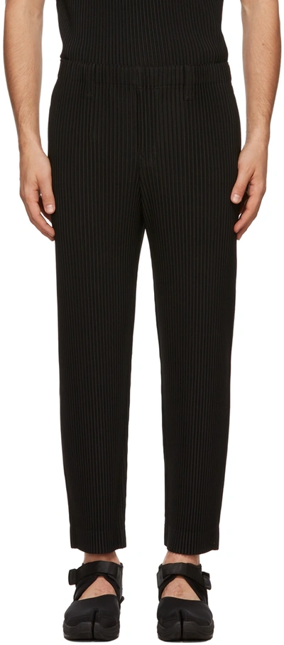 Issey Miyake Ns Black Pleated Belt Loops Tapered Leg Relaxed-fit Knitted Trousers