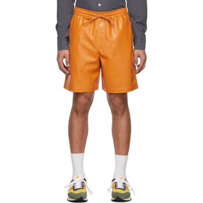 Nanushka Boxer Relaxed-fit Faux-leather Shorts In Orange