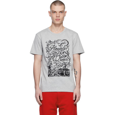 Alexander Mcqueen Grey Embroidered T-shirt In 1200 Pale Grey Marl