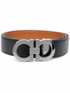 Ferragamo Men Knurled Buckle Reversible Gancini Belt In Black
