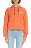 Balmain Flocked Logo Cotton Crop Hoodie In Orange