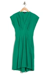 Kensie V-neck Cotton Belted Waist Dress In Green