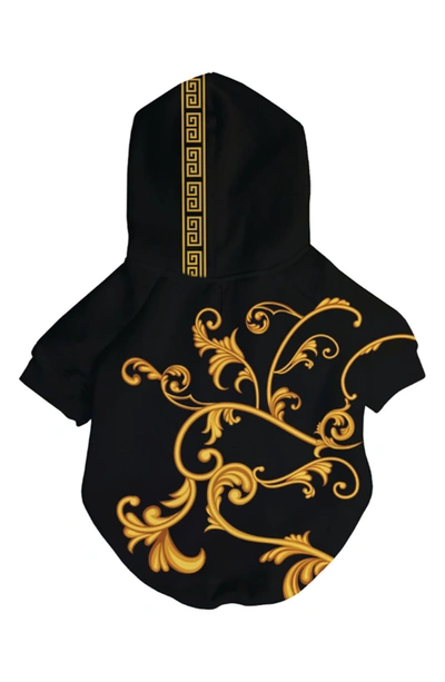 Fresh Pawz Gold Filigree Hooded Pullover In Black