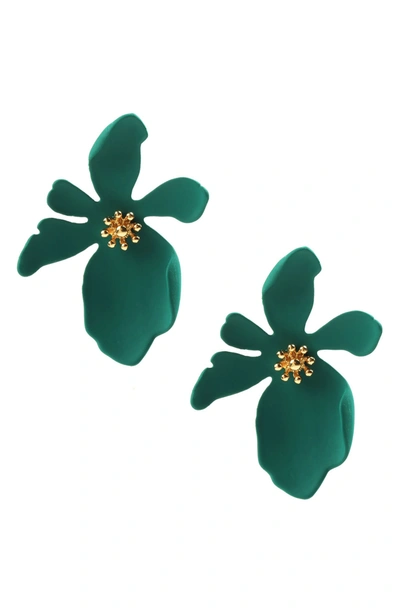 Eye Candy Los Angeles Georgia Matte Floral Drop Earrings In Dark Teal