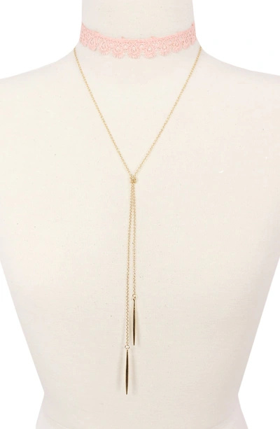Olivia Welles Touch Of Lace Choker Necklace In Gold-pink