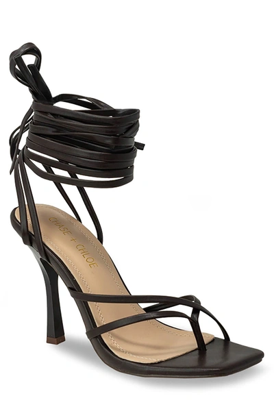 Chase & Chloe ́ Strappy Tie-up Heeled Sandal In Brown Pu