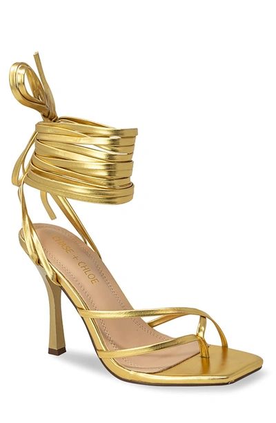 Chase & Chloe ́ Strappy Tie-up Heeled Sandal In Gold Metallic