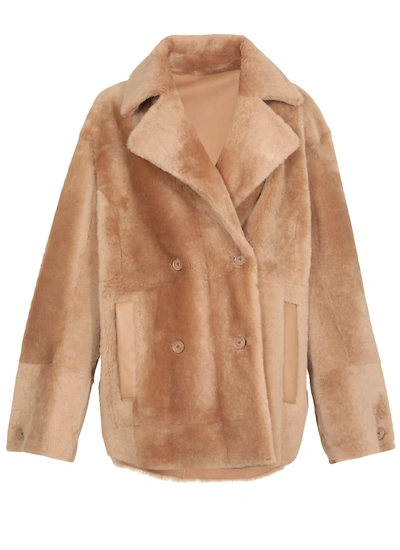 Drome Double-breasted Shearling Coat In Cammello