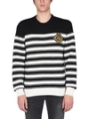 Balmain Striped Knit Wool Blend Sweater W/ Badge In Multicolor