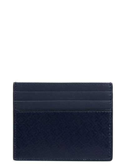 Fendi Ff Logo Leather Card Case In Blue