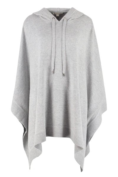 Michael Michael Kors Fine-knit Hooded Cape In Pearl Hthr