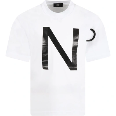 N°21 White T-shirt For Kids With Black Logo
