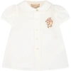 GUCCI WHITE SHIRT FOR BABY GIRL WITH FLOWERS AND LOGO