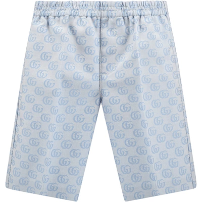 Gucci Light-blue Shorts For Baby Boy With Double Gg In Light Blue