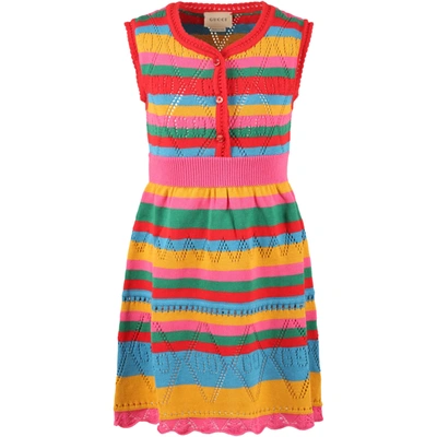 Gucci Kids' Multicolor Dress For Girl With Iconic Gg In Fuchsia
