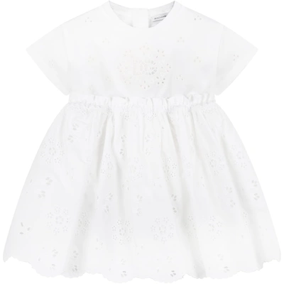Dolce & Gabbana White Dress For Baby Girl With Logo