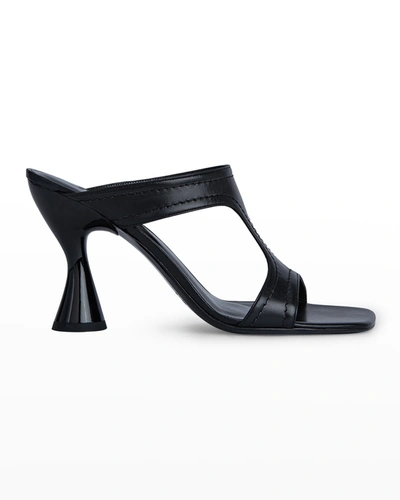 By Far Nadia Leather T-strap Mule Sandals In Black