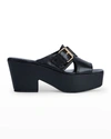 By Far 80mm Lenka Gloss Leather Platform Mules In Black