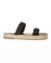 Staud Maya Ruched Leather Double-band Espadrilles In Black