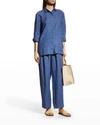 Eileen Fisher Petite Washed Organic Linen Delave Ankle Pants In Blueberry