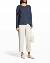 Eileen Fisher V-neck Stretch Jersey Long-sleeve Top In Ocean
