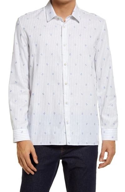 Ted Baker Marshes Floral-print Striped Cotton Shirt In Grey