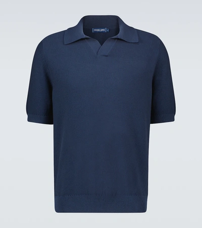 Frescobol Carioca Constantino Birdseye Cotton And Silk-blend Polo Shirt In Blue