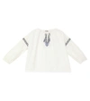 Il Gufo Embroidered Cotton Blouse In Bianco/blu