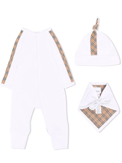 Burberry Check-trim Three-piece Baby Gift Set In White