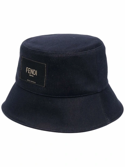 Fendi Logo-patch Bucket Hat In Blue