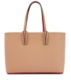 Christian Louboutin Cabata Large Studded Textured-leather Tote In Nude/nude