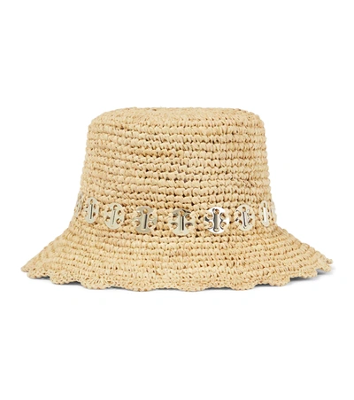 Rabanne Embellished Raffia Bucket Hat In Natural / Light Gold