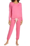 Eberjey Gisele Slouchy Pajama Set In Bright Pink/ Bellini