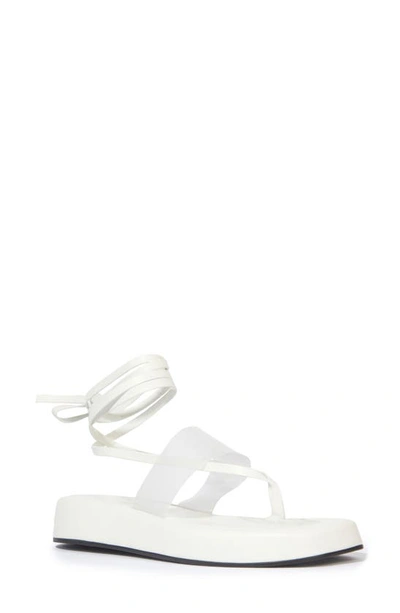 Black Suede Studio Flatform Ankle Strap Sandal In White Leather