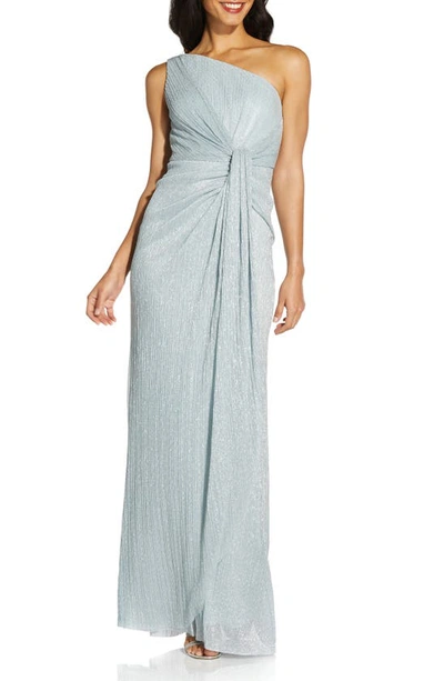 Adrianna Papell Stardust Pleated One Shoulder Gown In Dusty Periwinkle